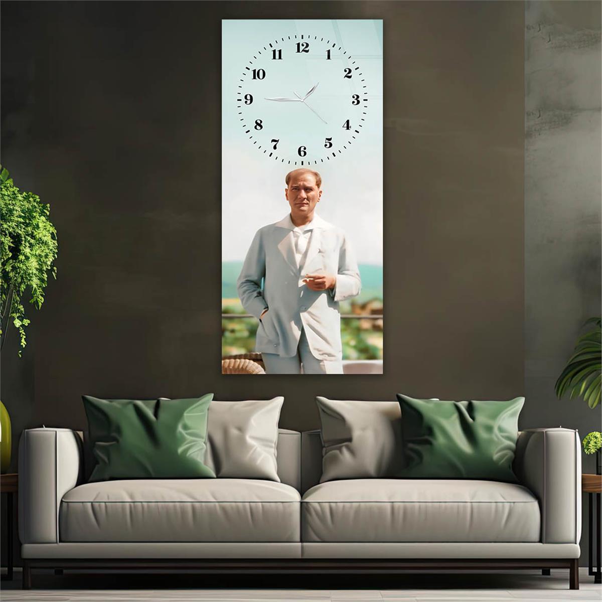 Dikey Üsten Saatli Vatan Temalı Cam Tablo 002