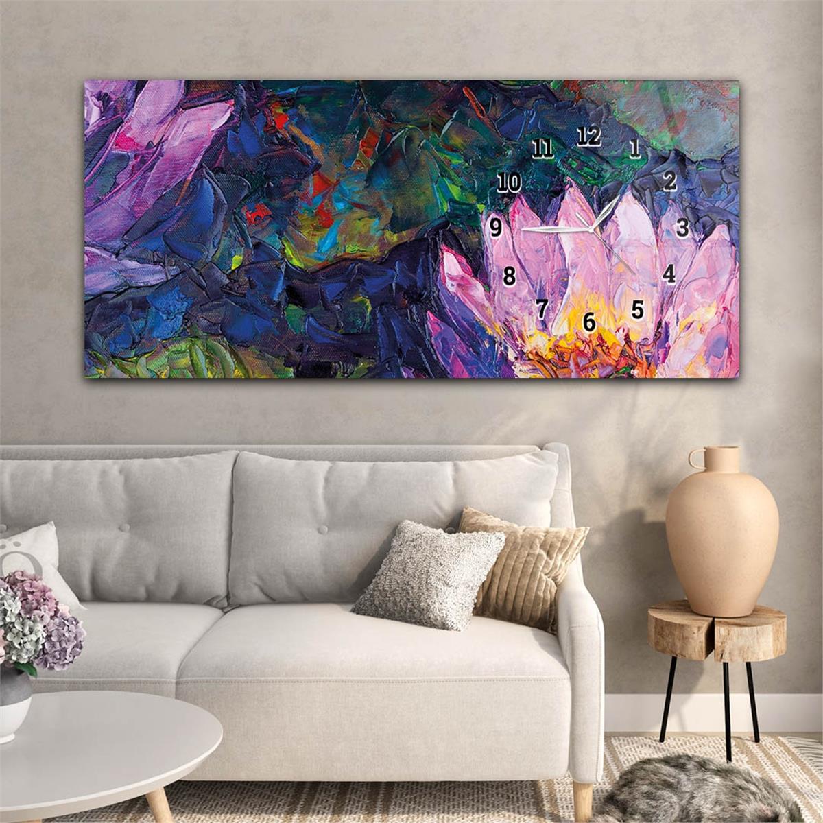 Yatay Saatli Yandan Sanat ve Doğa Temalı Cam Tablo 193