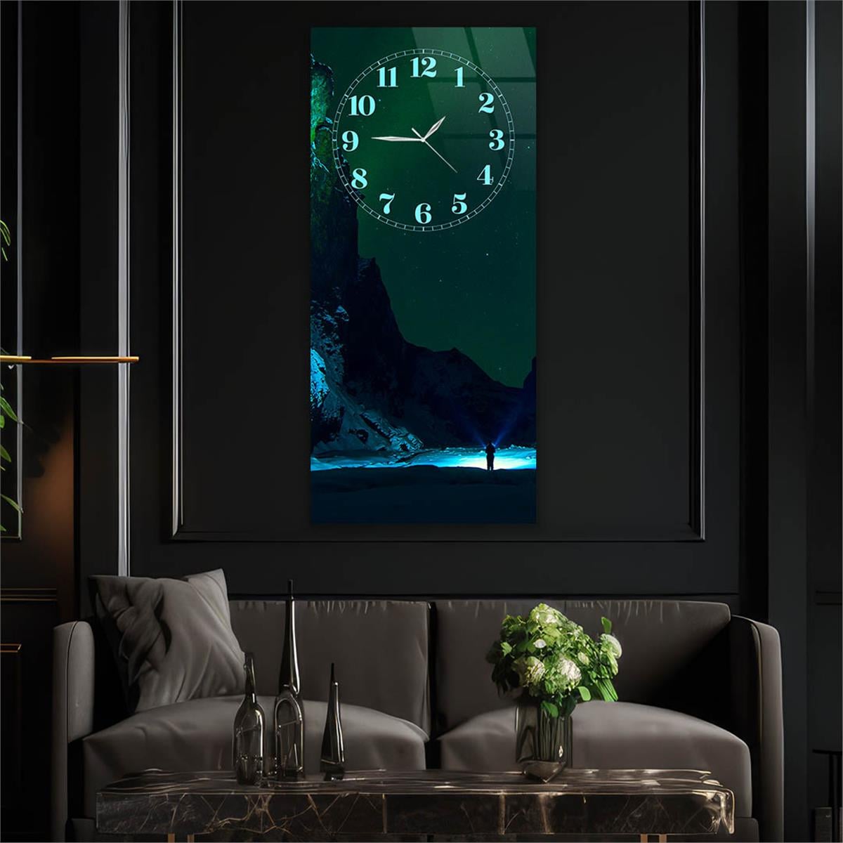 Vertical Art Themed Glass Wall Art with Clock at the Top 019