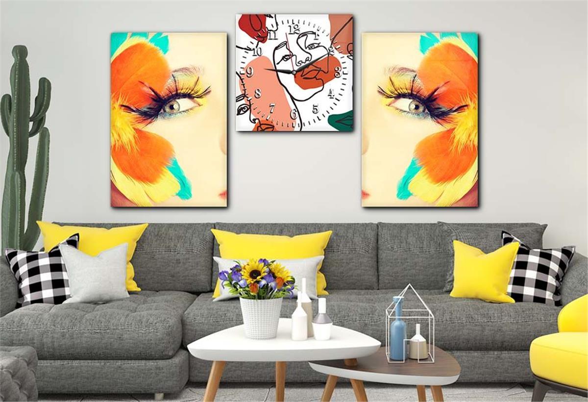 Tempered Glasss Wall Arts Art-Themed Set with Clock