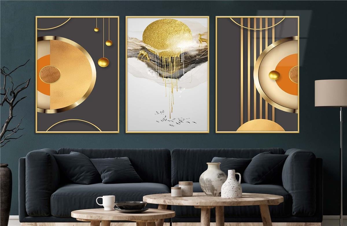 Alüminyum Çerçeveli Sanat Temalı 3lü Set CAM Tablo 0080