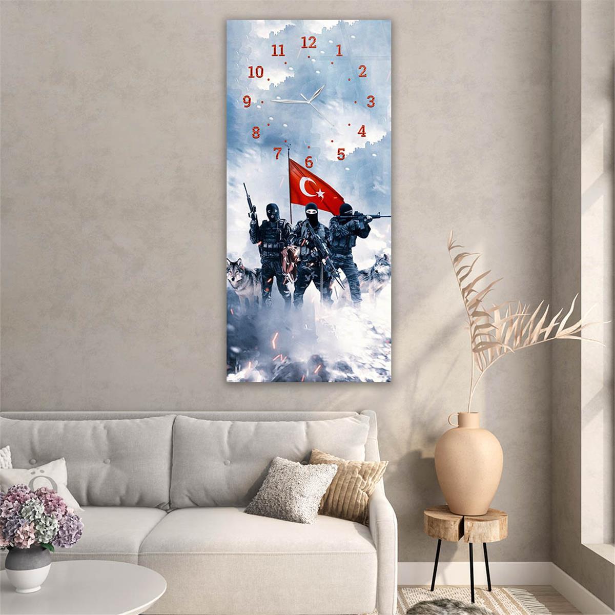 Vertical National Themed Glass Wall Art with Clock at the Top 035