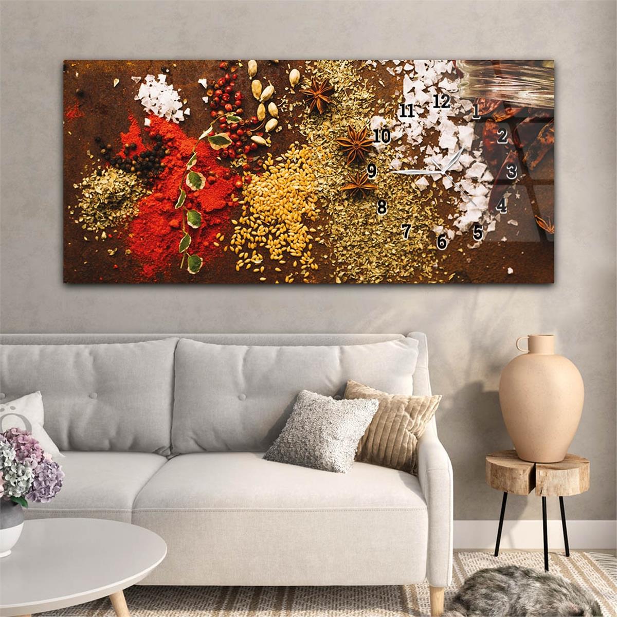 Yatay Saatli Yandan Sanat ve Doğa Temalı Cam Tablo 218
