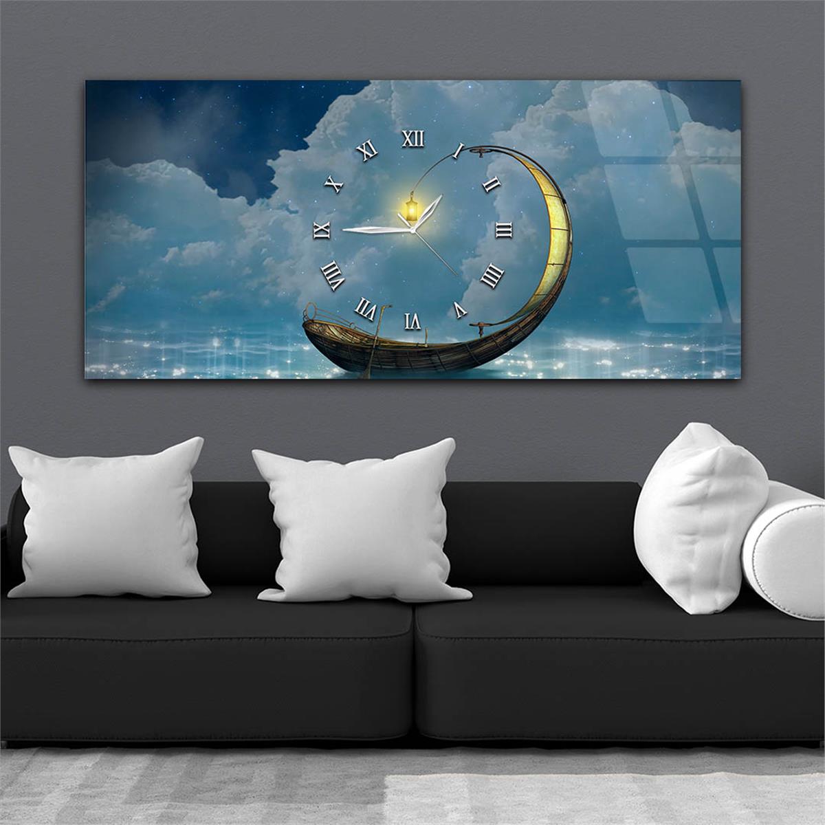 لوحة زجاجية أفقية ذات طابع فني و طبيعي مع ساعة في الوسط 022