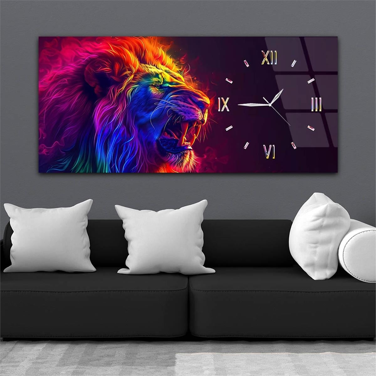 Yatay Saatli Yandan Sanat Temalı Cam Tablo 347