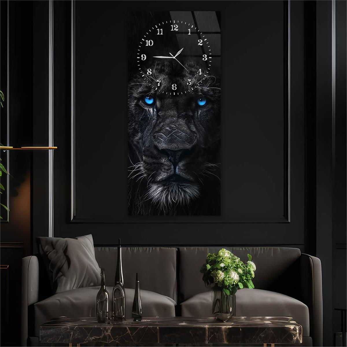Dikey Üstten Saatli Sanat Temalı Cam Tablo 084