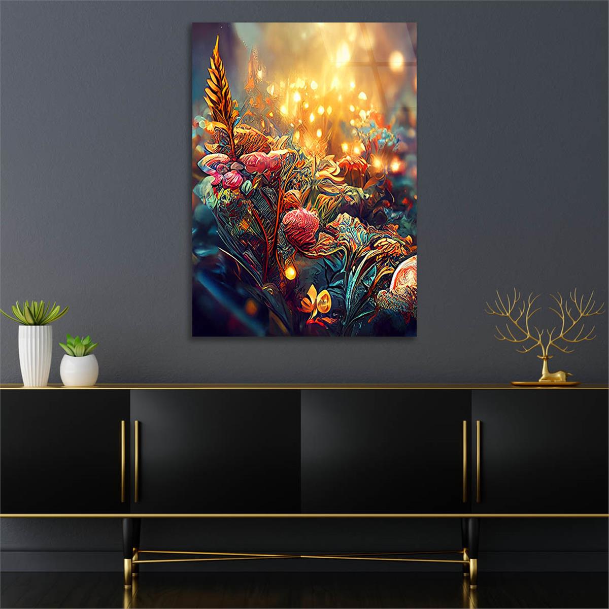 Dikey Sanat Temalı Cam Tablo 484