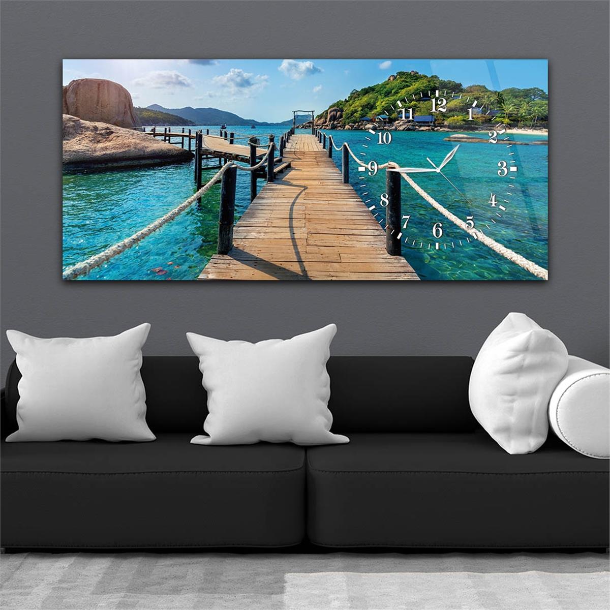 Yatay Saatli Yandan Sanat ve Doğa Temalı Cam Tablo 013