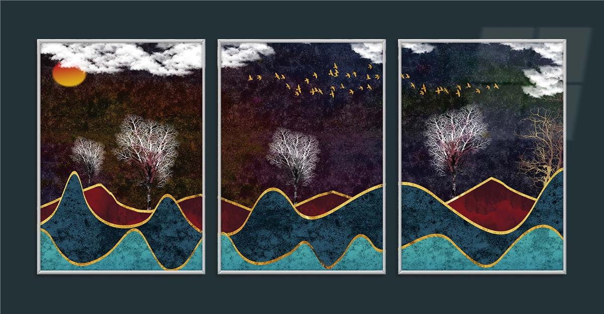 Alüminyum Çerçeveli Sanat Temalı 3lü Set MDF Tablo 0028