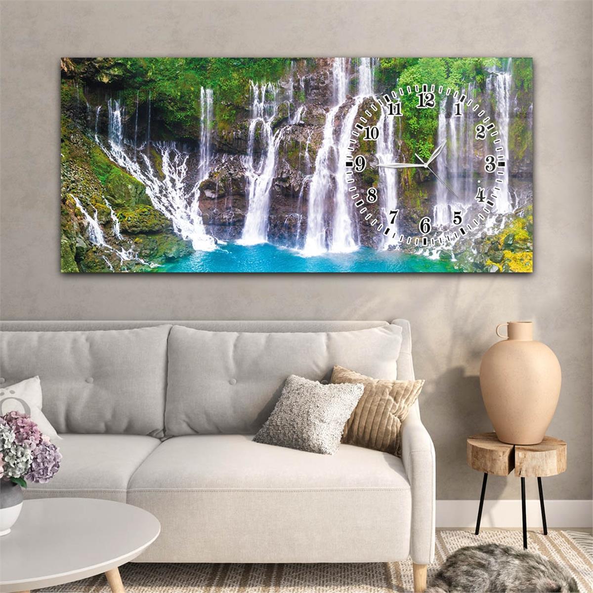 Yatay Saatli Yandan Sanat ve Doğa Temalı Cam Tablo 097