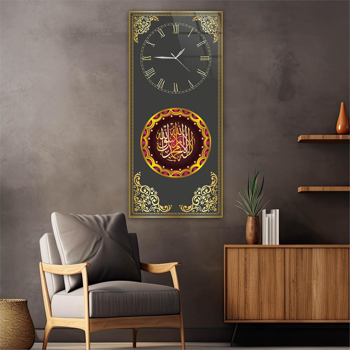 Vertical Religious Themed Glass Wall Art with Clock at the Top  028