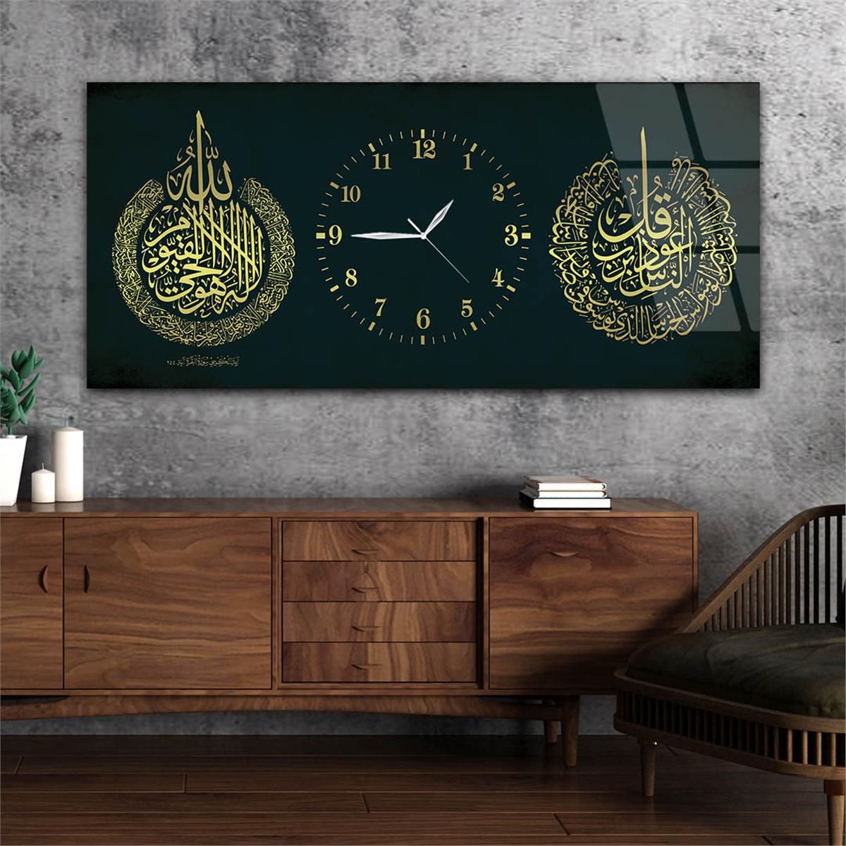 Horizontaal, in Het Midden Voorzien Van Een Klok, Religieus Thema Gehard Glasschilderij 085