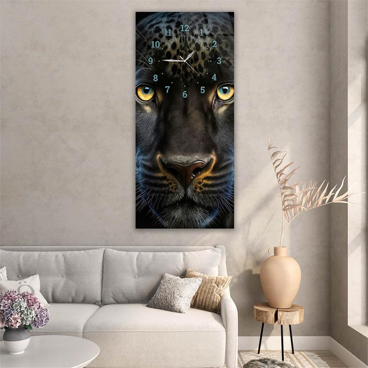 Verticale, Aan De Boven Kant Voorzien Van Een Klok, Kunst en Natuur Thema Gehard Glasschilderij 079