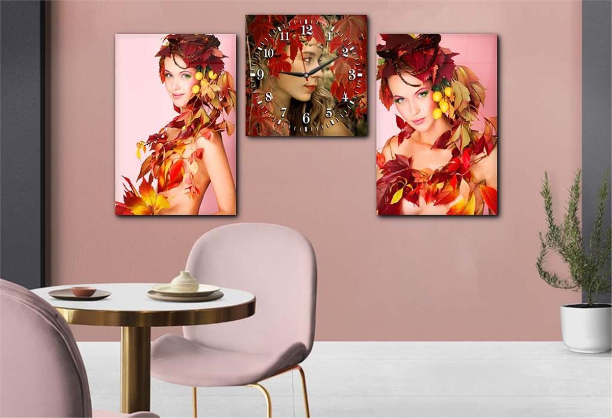 Tempered Glasss Wall Arts Art-Themed Set with Clock
