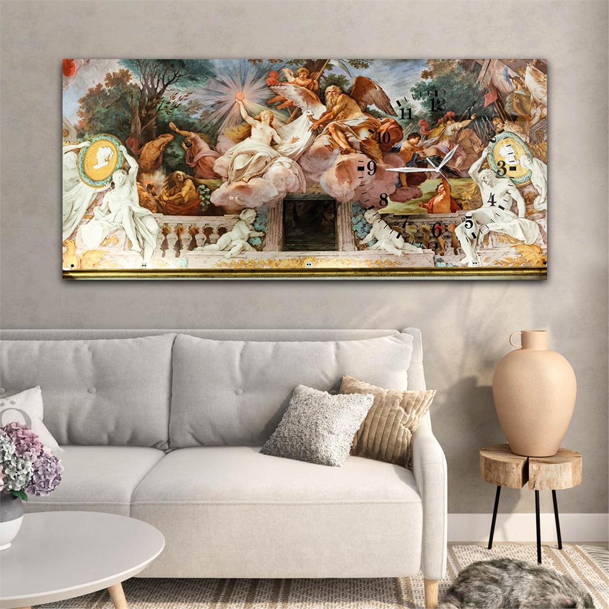 Yatay Saatli Yandan Sanat ve Doğa Temalı Cam Tablo 076