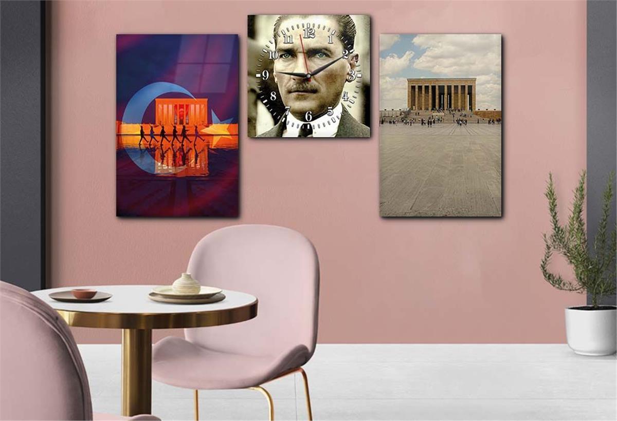 MUSTAFA KEMAL ATATÜRK VE ANITKABİR Glass Wall Art Set with Clock