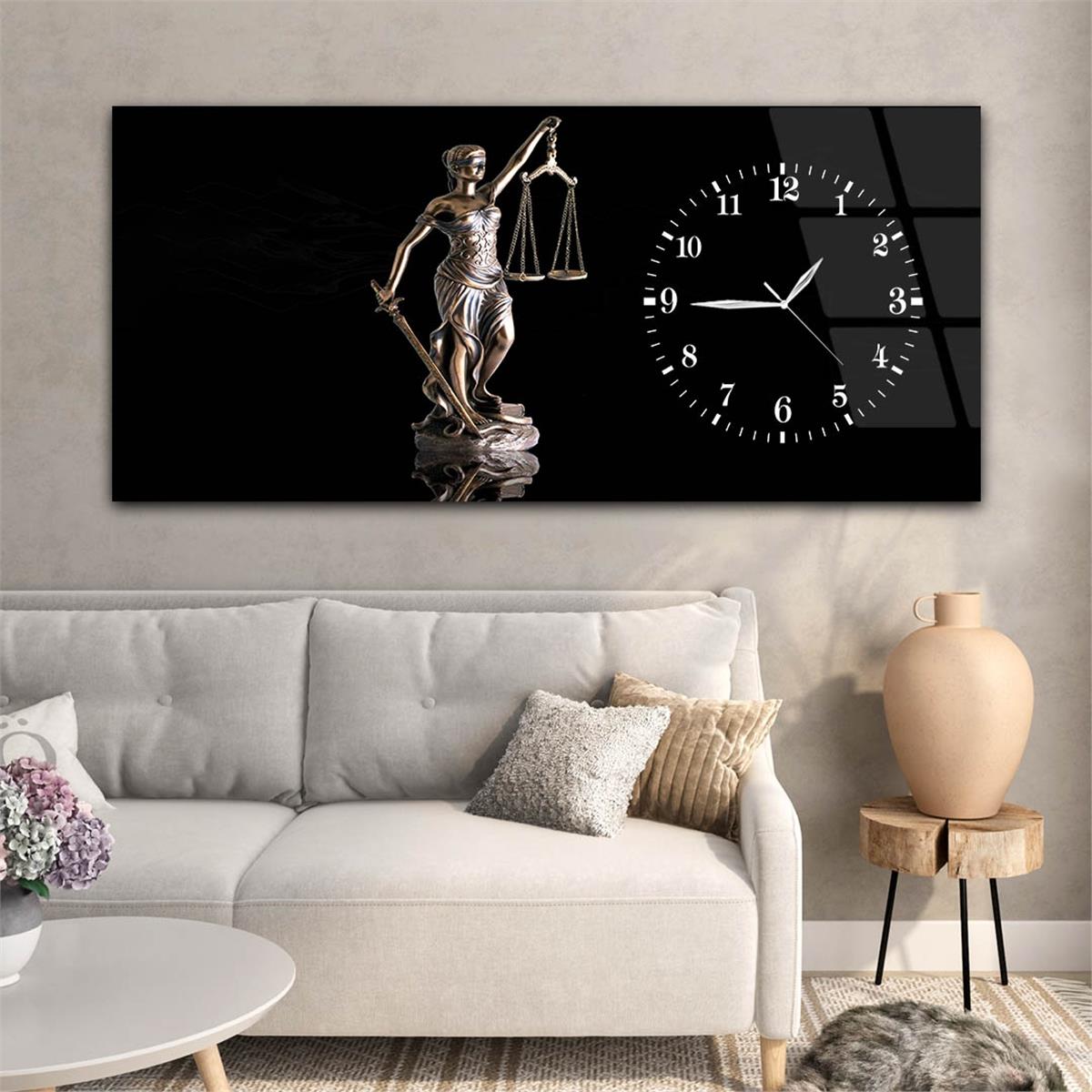 Yatay Saatli Yandan Sanat ve Doğa Temalı Cam Tablo 110