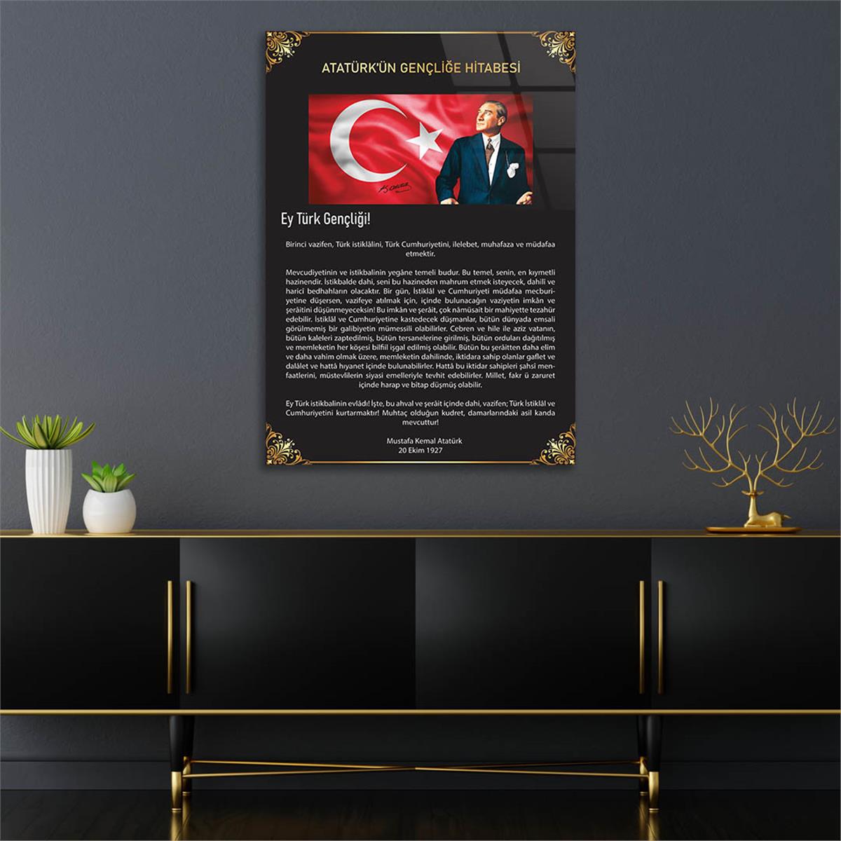 Atatürks adres tot de Turkse jeugd Glasschilderij