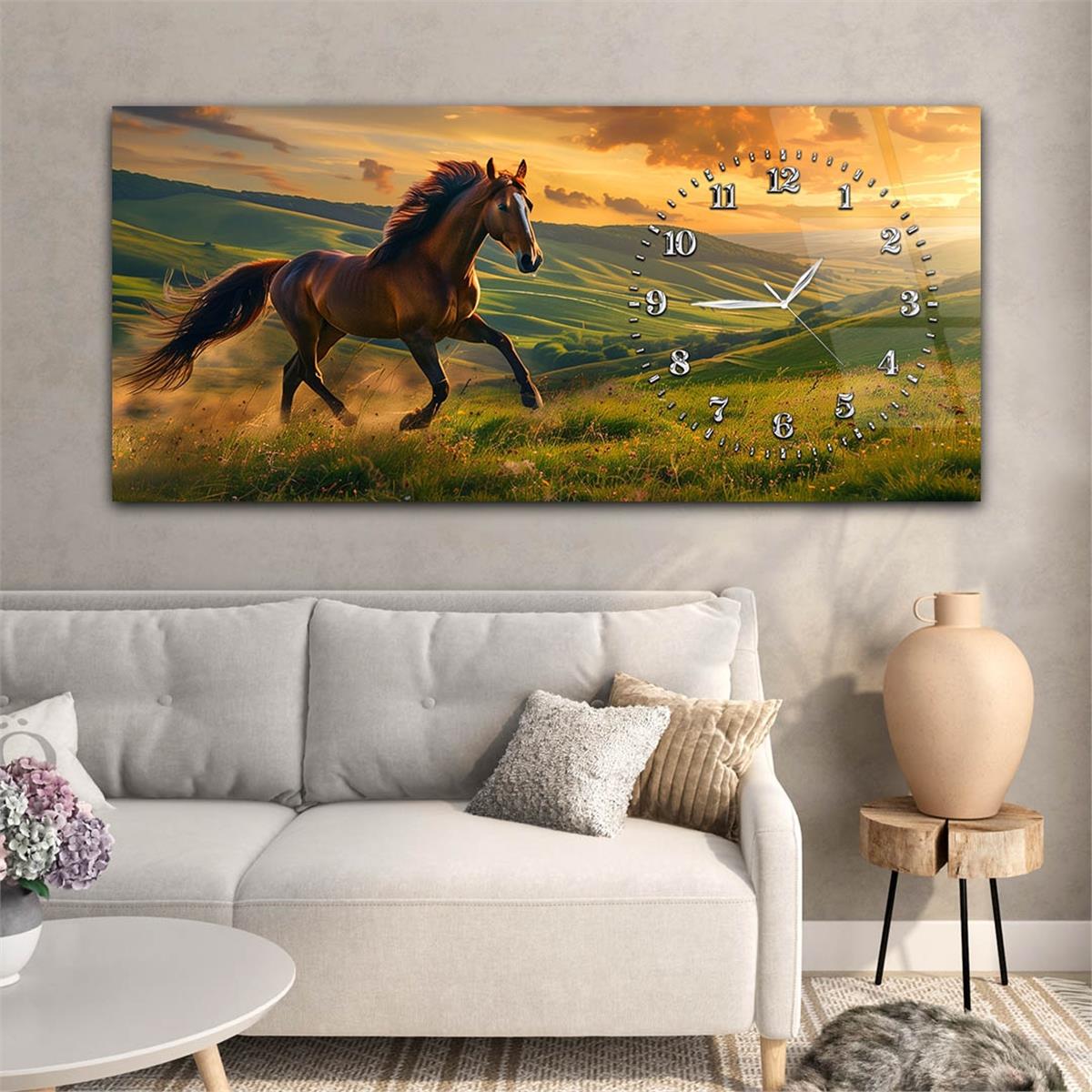 Yatay Saatli Yandan Sanat Temalı Cam Tablo 314