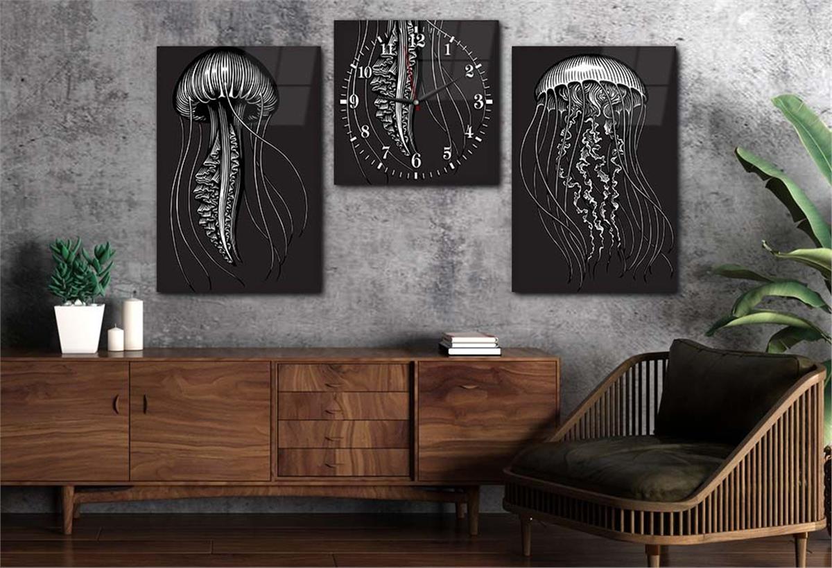 Tempered Glasss Wall Arts Art-Themed Set with Clock