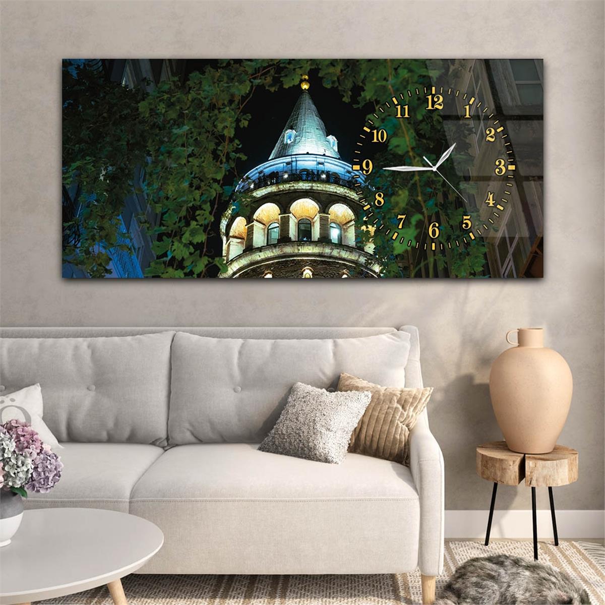 Yatay Saatli Yandan Sanat ve Doğa Temalı Cam Tablo 104