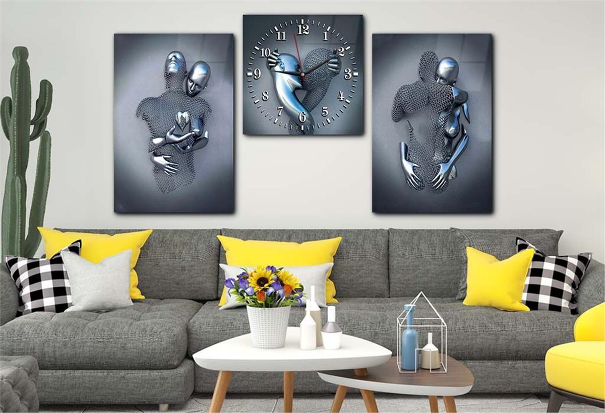 Tempered Glasss Wall Arts Art-Themed Set with Clock