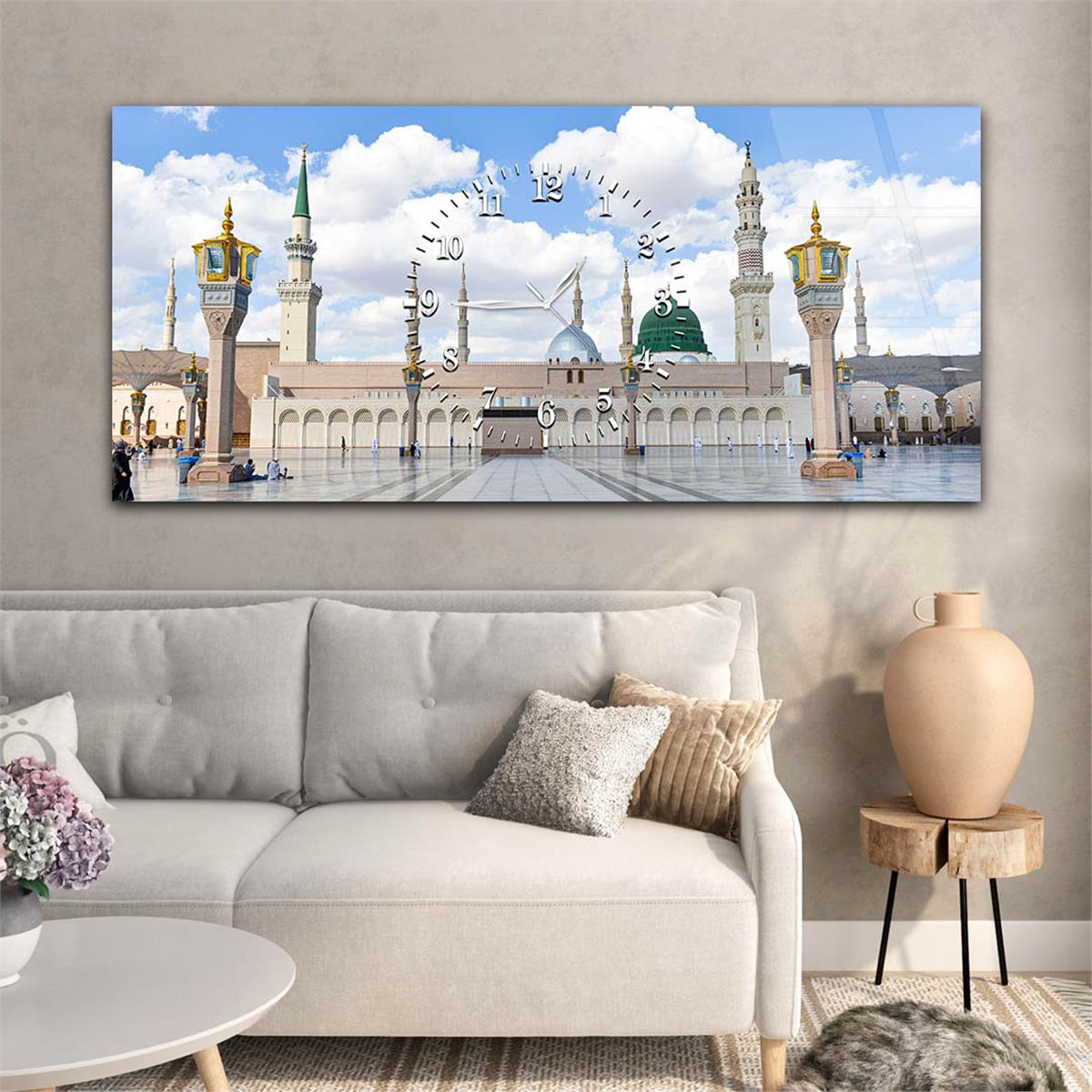 Horizontaal, in Het Midden Voorzien Van Een Klok, Religieus Thema Gehard Glasschilderij 039