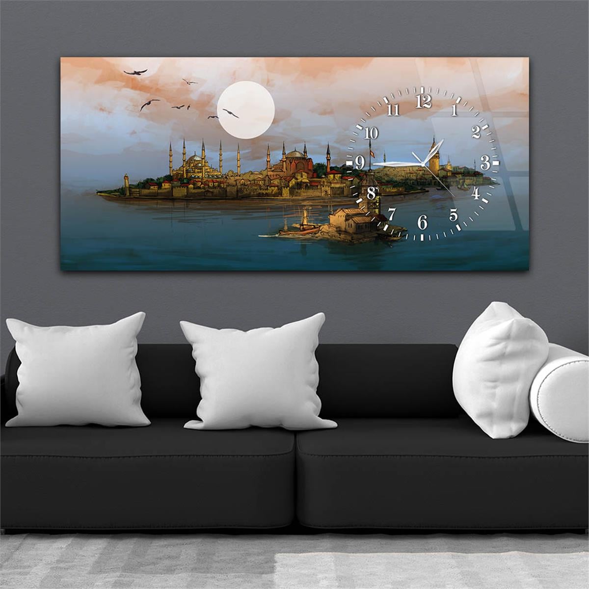 Side-Clock, Religious-Themed Horizontal Glass Wall Painting 002