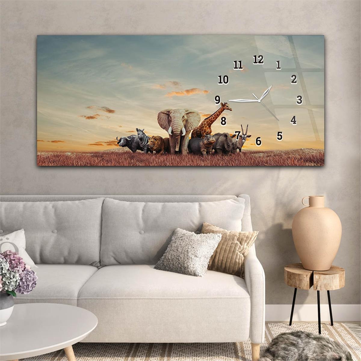 Yatay Saatli Yandan Sanat ve Doğa Temalı Cam Tablo 126