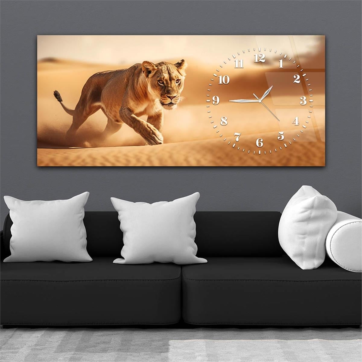 Yatay Saatli Yandan Sanat Temalı Cam Tablo 365