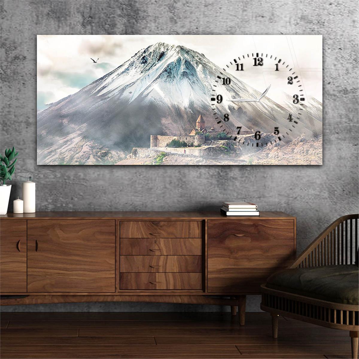 Side-Clock, Art And Nature-Themed Horizontal Glass Wall Painting 006