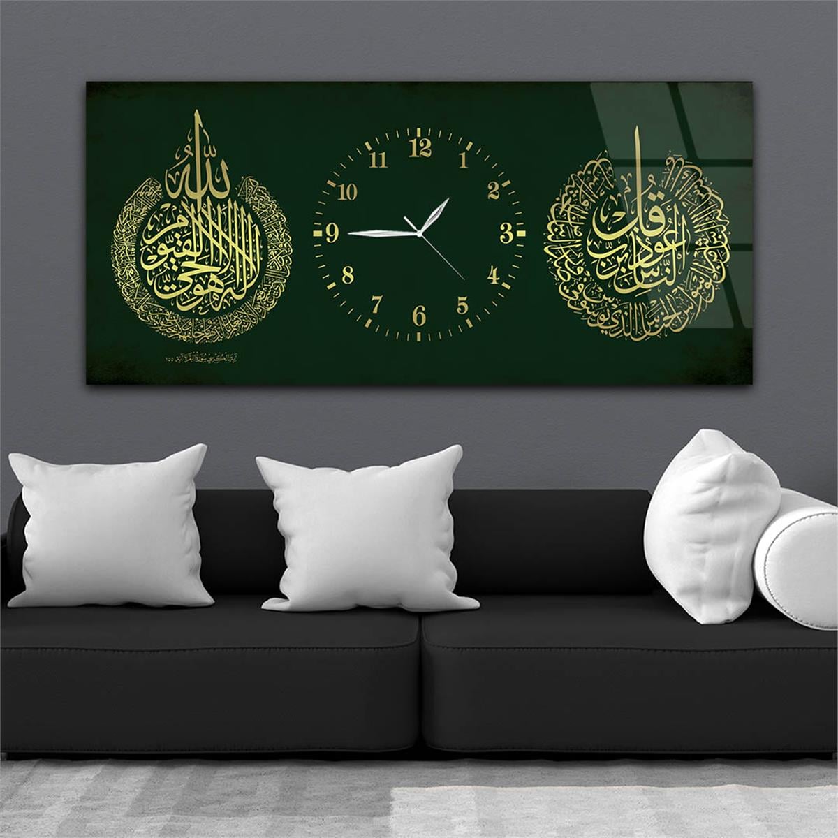 Horizontaal, in Het Midden Voorzien Van Een Klok, Religieus Thema Gehard Glasschilderij 086