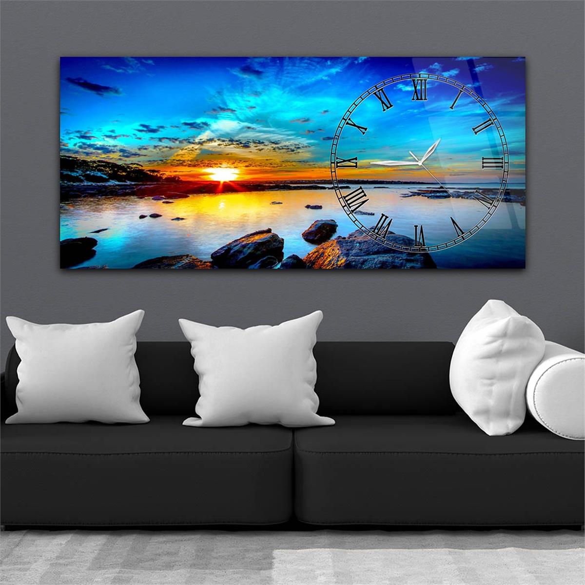 Yatay Saatli Yandan Sanat Temalı Cam Tablo 313