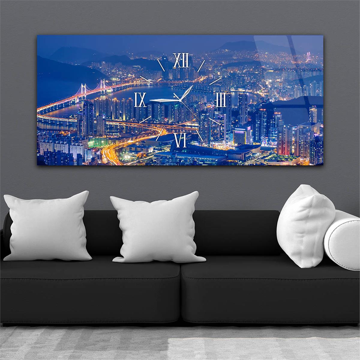 Yatay Ortadan Saatli  Sanat ve Doğa Temalı Cam Tablo 055