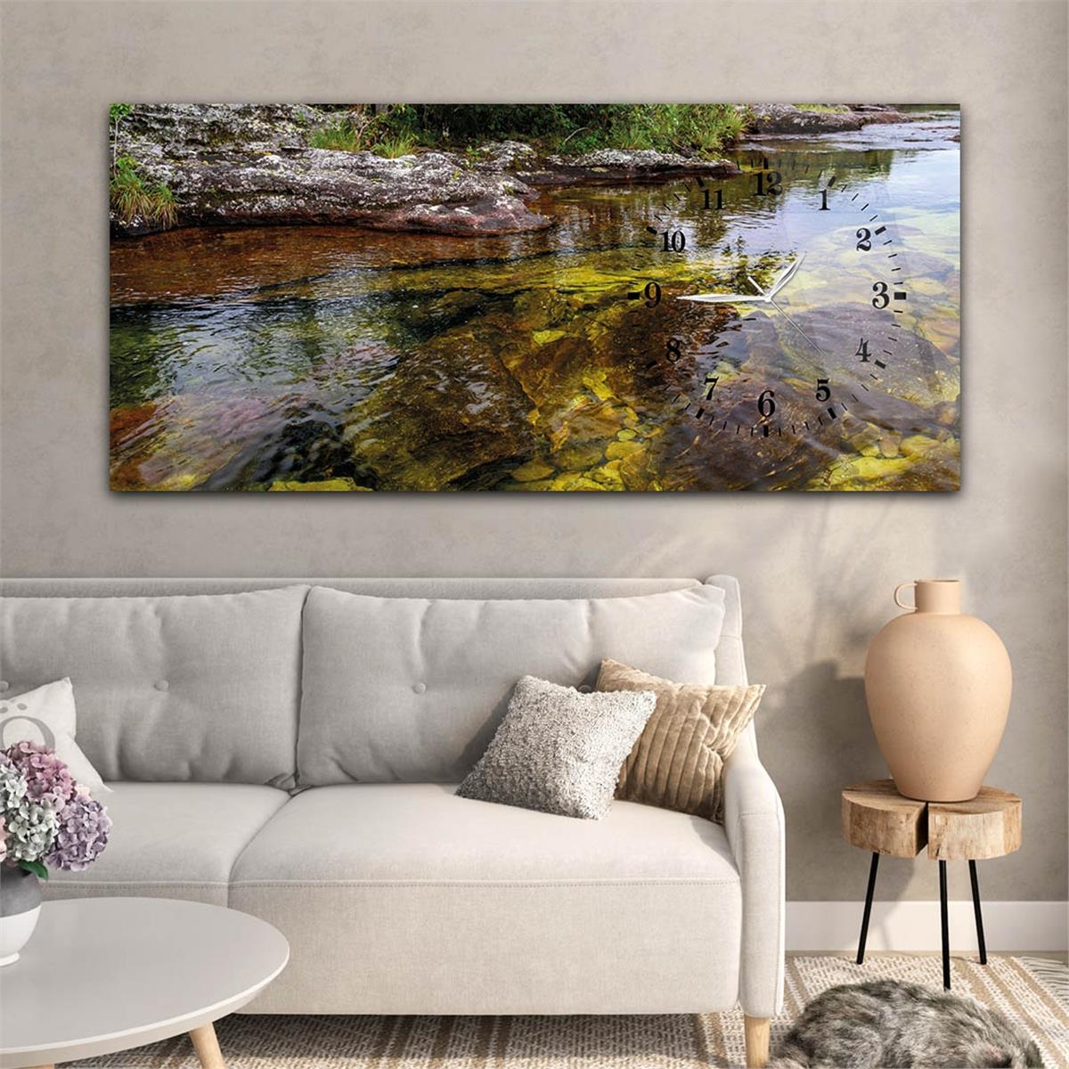 Side-Clock, Art And Nature-Themed Horizontal Glass Wall Painting 042