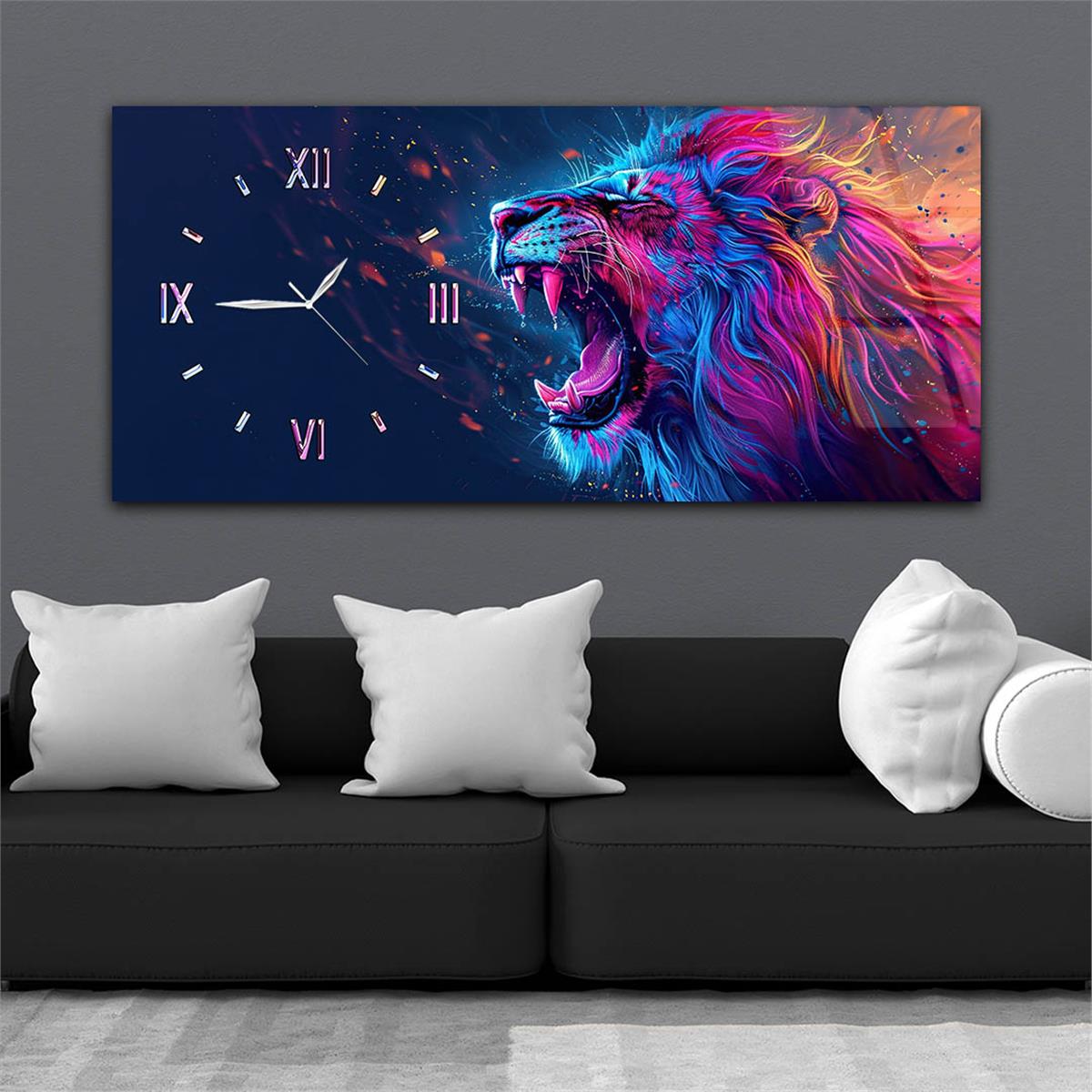 Yatay Saatli Yandan Sanat Temalı Cam Tablo 346