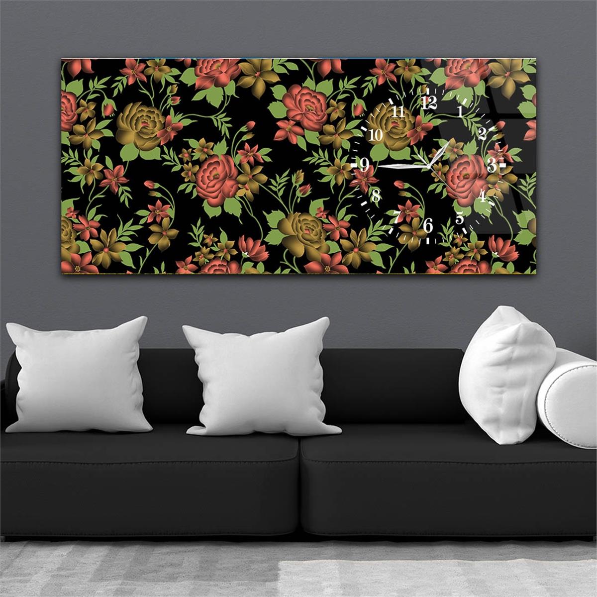 Side-Clock, Art And Nature-Themed Horizontal Glass Wall Painting 031