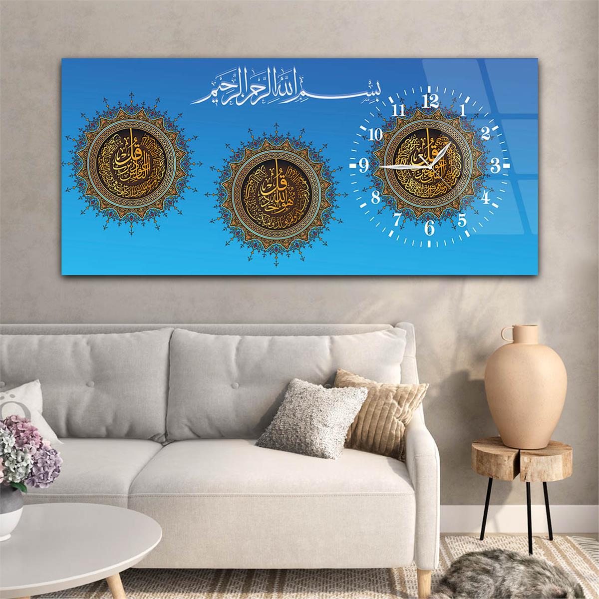 Side-Clock, Religious-Themed Horizontal Glass Wall Painting 056