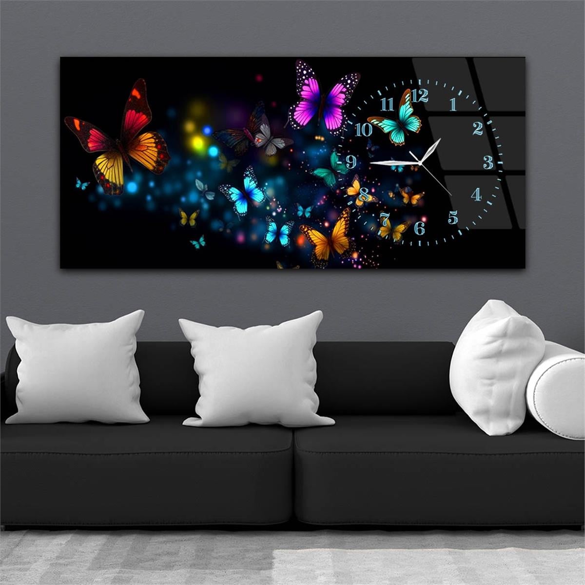 Yatay Saatli Yandan Sanat Temalı Cam Tablo 255