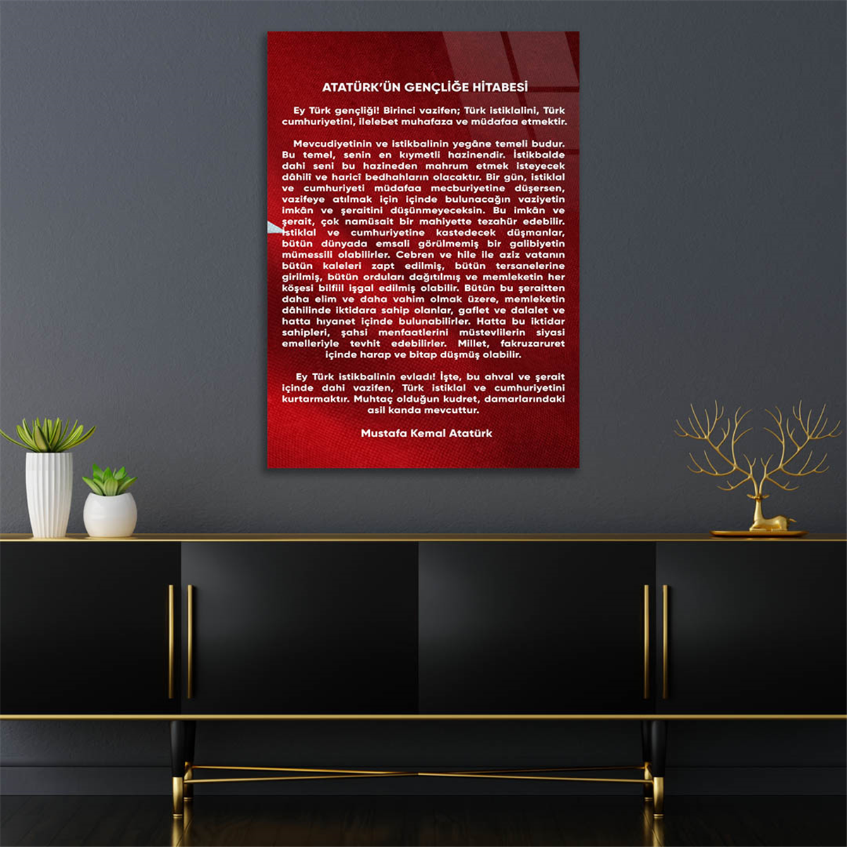 Atatürks adres tot de Turkse jeugd Glasschilderij