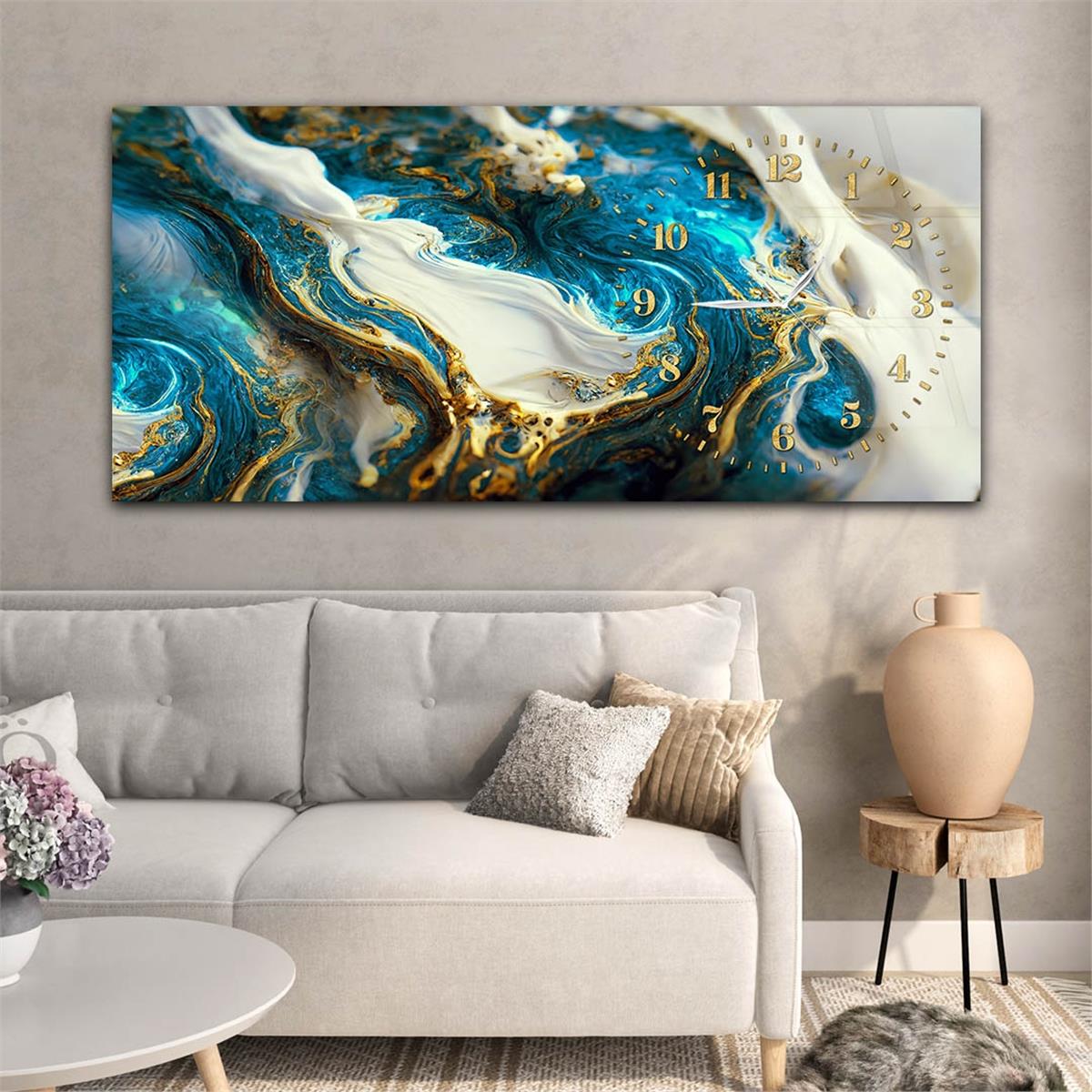 Yatay Saatli Yandan Sanat Temalı Cam Tablo 244
