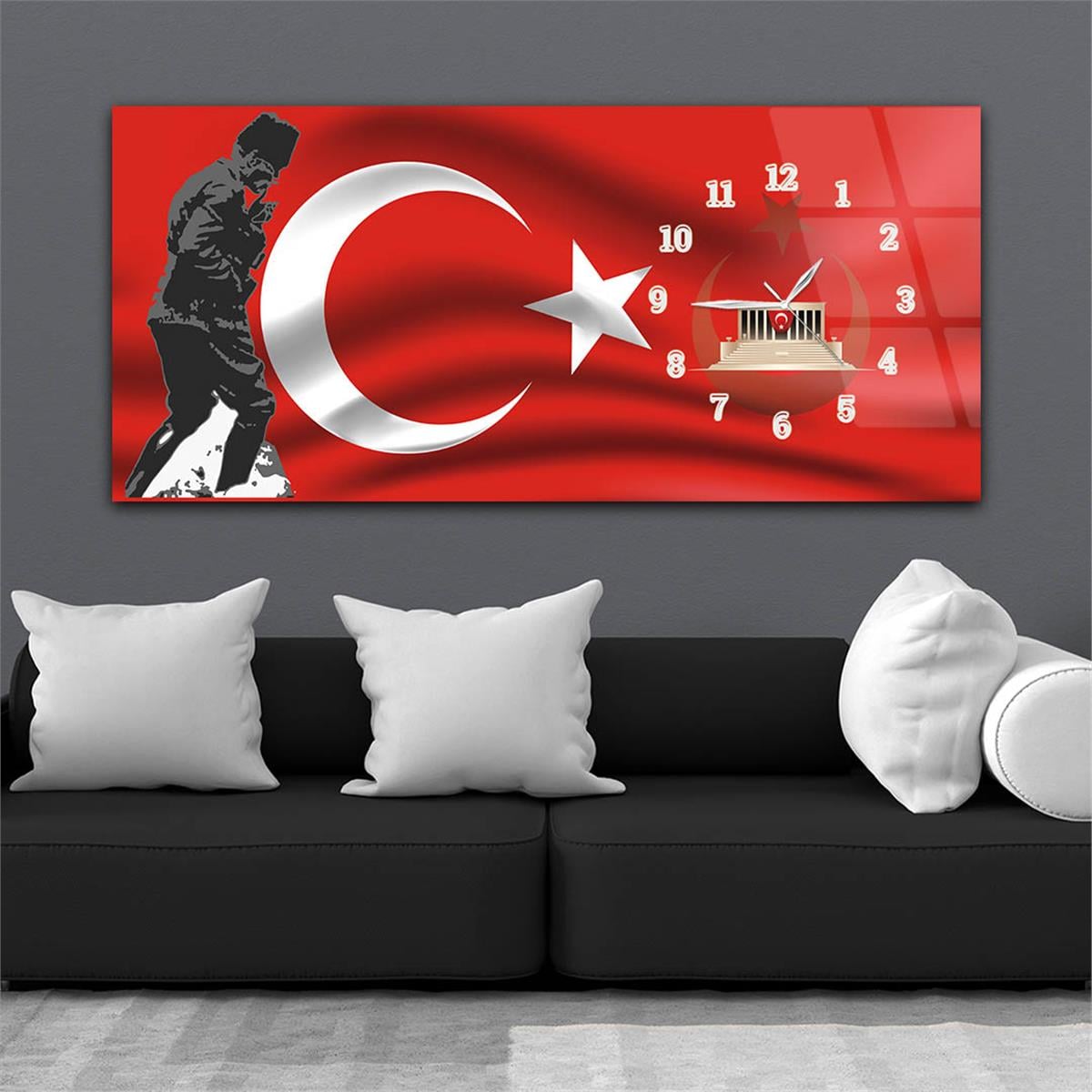 لوحة زجاجية  أفقية ذات طابع وطني مع ساعة جانبية  016