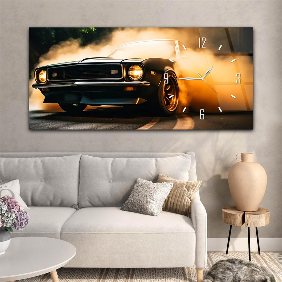 Yatay Saatli Yandan Sanat Temalı Cam Tablo 280