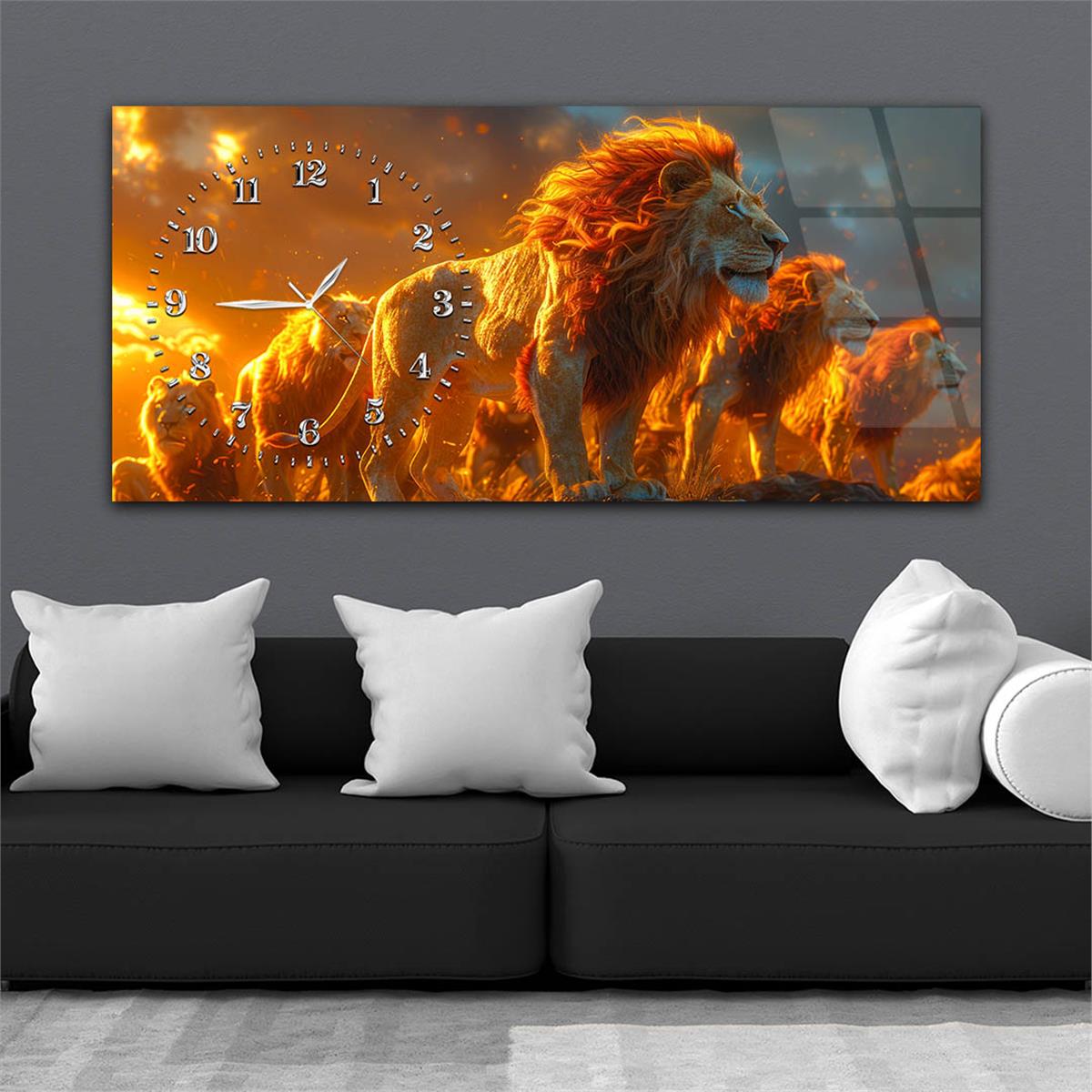 Yatay Saatli Yandan Sanat Temalı Cam Tablo 343