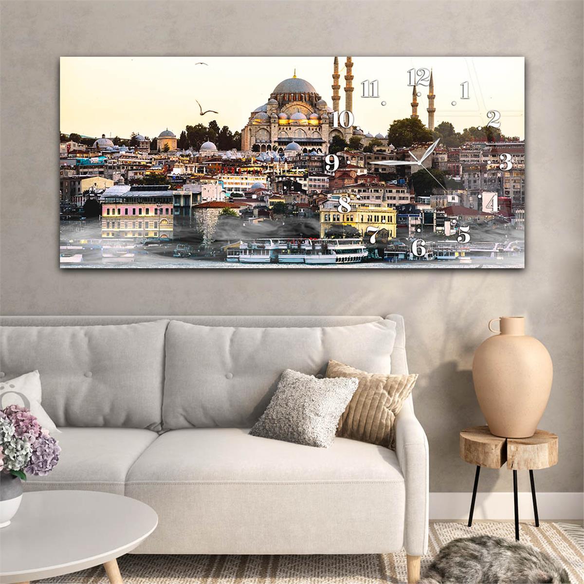 Yatay Saatli Yandan Dini Temalı Cam Tablo 071