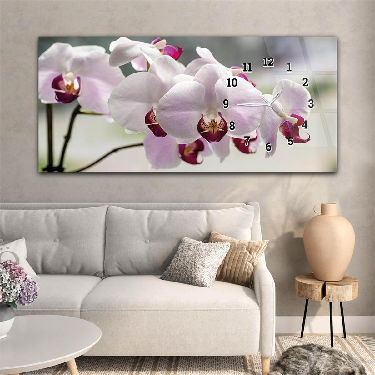 لوحة زجاجية  أفقية ذات طابع فني و طبيعي مع ساعة  جانبية  202