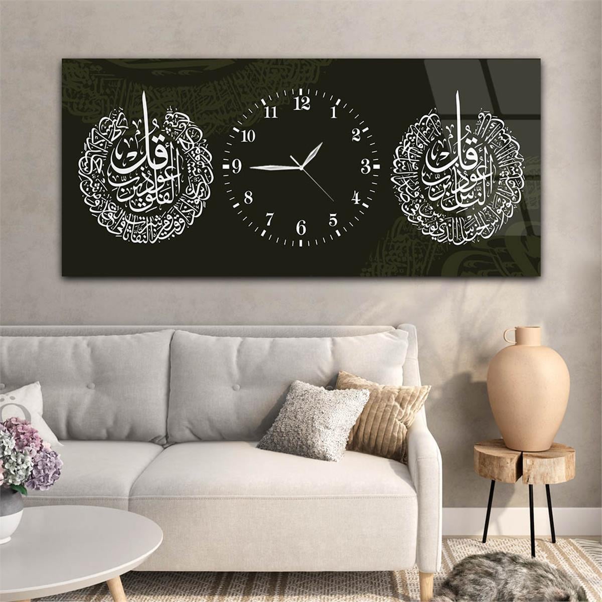 Horizontaal, in Het Midden Voorzien Van Een Klok, Religieus Thema Gehard Glasschilderij 072