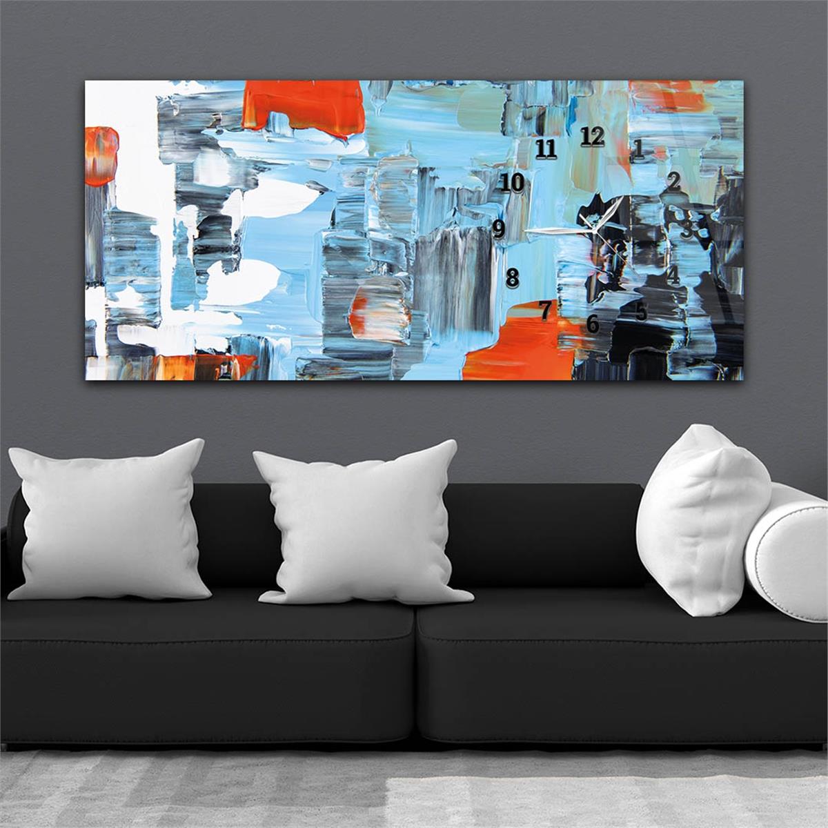 Yatay Saatli Yandan Sanat ve Doğa Temalı Cam Tablo 148