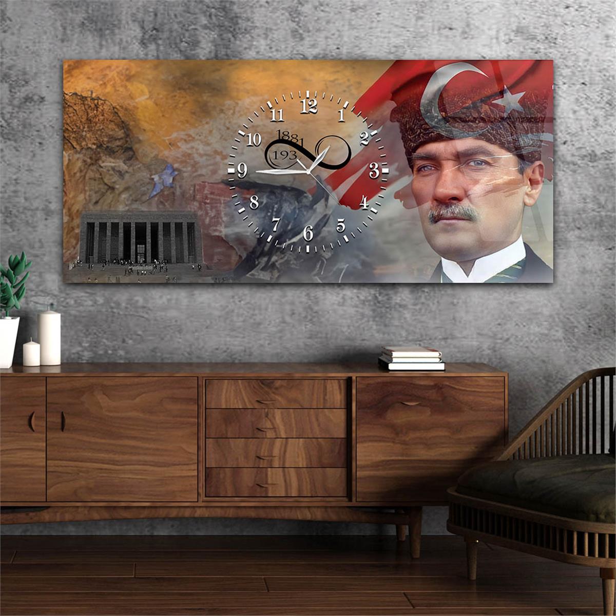 لوحة زجاجية أفقية ذات طابع وطني مع ساعة في الوسط 070