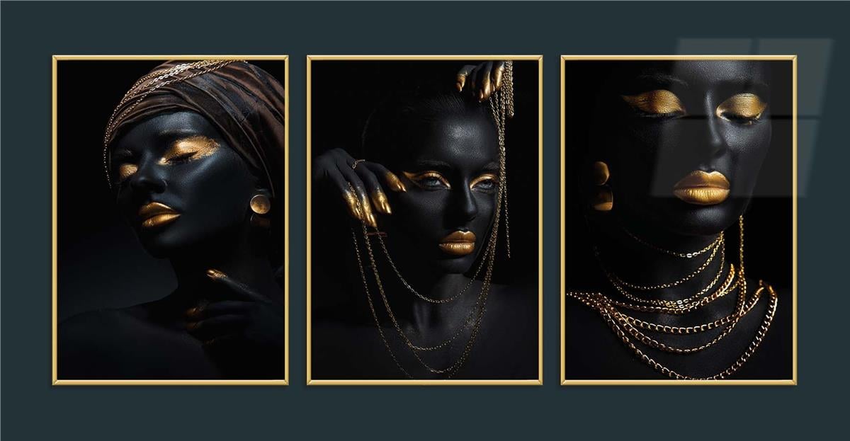 Alüminyum Çerçeveli Sanat Temalı 3lü Set MDF Tablo 0074